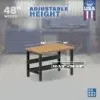 Image showcasing adjustable workbench and sizes for a 48" Wide Adjustable wood workbench