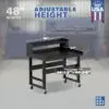 Image showcasing adjustable workbench and sizes for a 48" x 34" wide mobile work bench