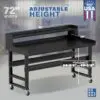 Image showcasing adjustable workbench and sizes for a 72" wide mobile work bench