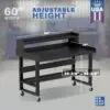 Image showcasing adjustable workbench and sizes for a 60 inch mobile workbench