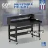 Image showcasing adjustable workbench and sizes for a 60 x 34 inch mobile workbench