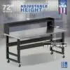 Image showcasing adjustable workbench and sizes for a 72" wide rolling workbench