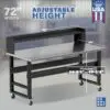 Image showcasing adjustable workbench and sizes for a 72" x 34" wide rolling workbench