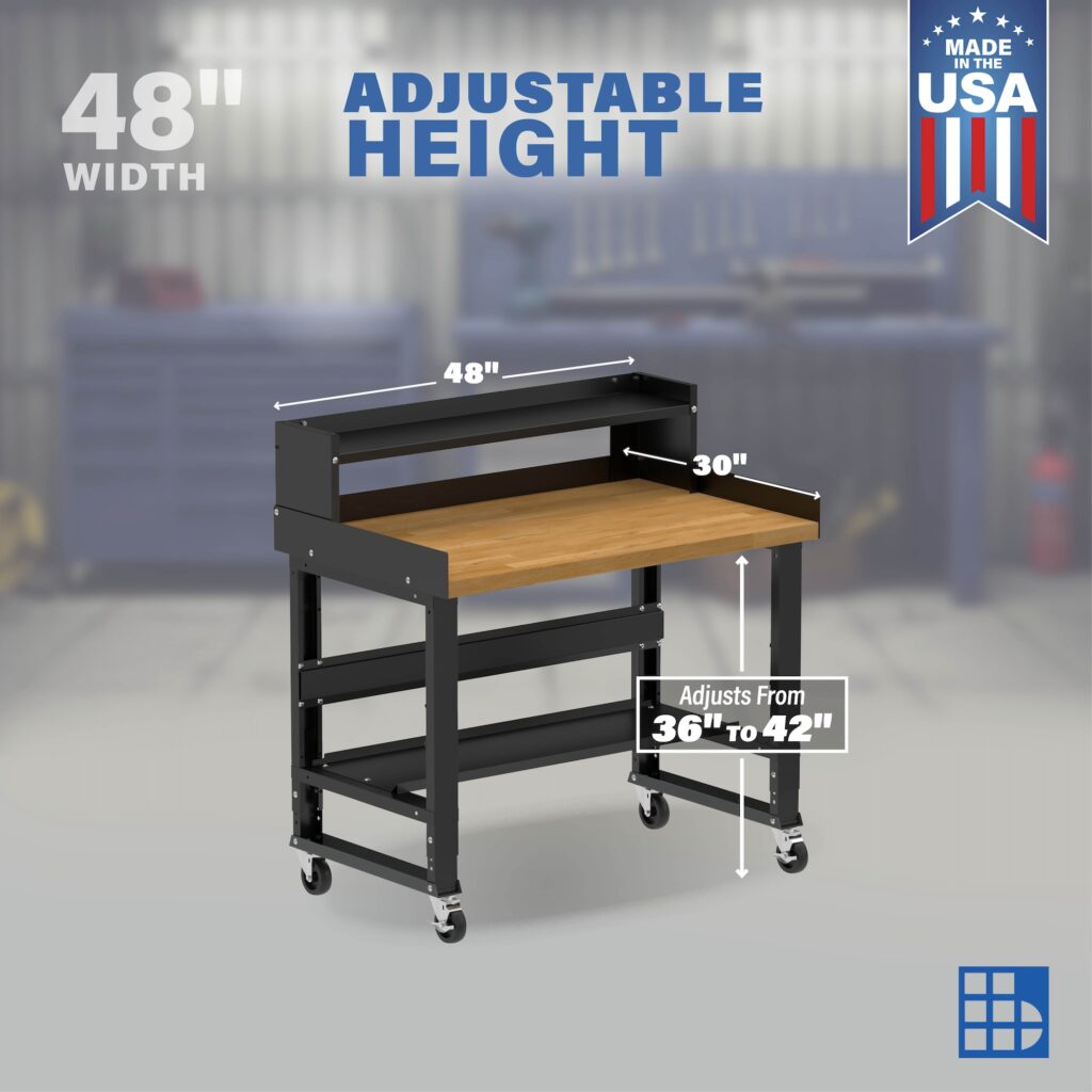 Borroughs® 4 ft Wood Top Mobile Workbench - Made in USA